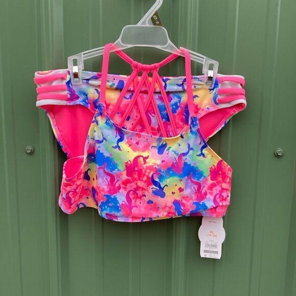Girls Mermaid Bikini & Striped Tankini Swimsuit Bathing Suit 2-Pack Size XL - Picture 2 of 12